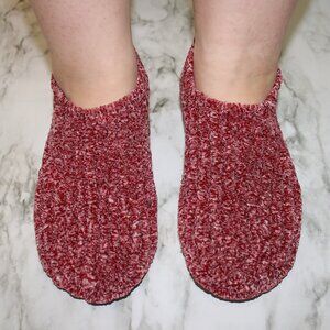 HAND CRAFTED Slippers Crochet Warm Thick Chunky Ribbed Warm Winter Red Marled